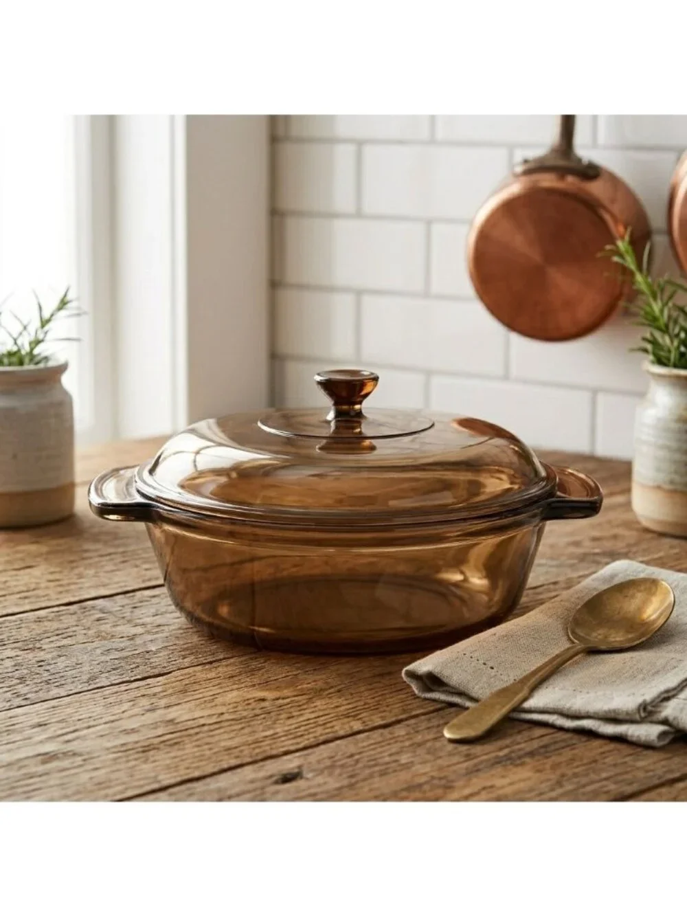 Pyrex 024 Amber Smoke Glass Round Casserole Baking Dish 1.5 Qt with 024-C Lid